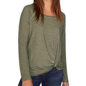Sanctuary Wmn's Tee Cadet Green Long Sleeve Knotted Front Space-dye Twist Top XS